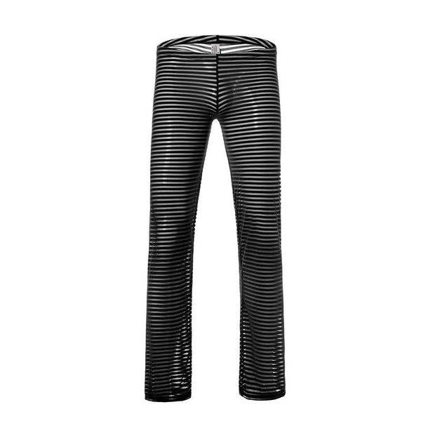 Vêtements de nuit pour hommes sous-vêtements homme maille rayé Sexy voir à travers les bas de sommeil masculin pyjama décontracté ample Masculino Gay pantalon de salon transparent Sleepwea