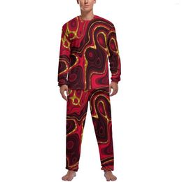 Herren-Nachtwäsche, Marmor-Pyjama, Herbst, Rotgold, Flüssigkeit, Schlafzimmer, männlich, 2-teilig, Design, langärmelig, Kawaii-Pyjama-Sets