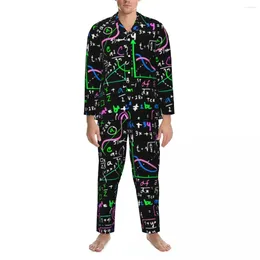 Vêtements de nuit pour hommes Math Linéaire Pyjamas Ensemble Printemps Mathématiques Éducation Romantique Maison Hommes 2 Pièce Casual Lâche Surdimensionné Personnalisé Vêtements De Nuit