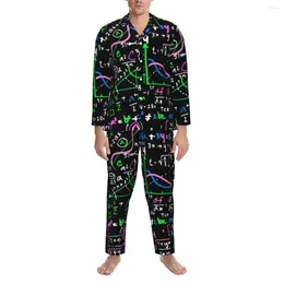 Nachtkleding voor heren Wiskunde Lineair Lente Wiskunde Onderwijs Retro Oversized Pyjama Set Heren Lange mouw Mode Kamer Aangepaste nachtkleding
