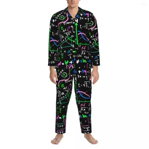 Ropa de dormir para hombre, Conjunto de pijama Retro de gran tamaño para educación matemática lineal de primavera, ropa de dormir personalizada de manga larga para habitación de moda