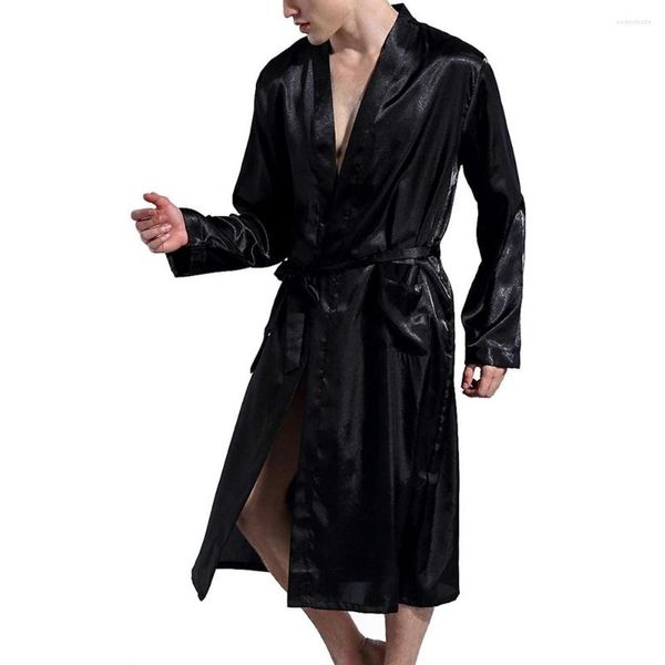 Vêtements de nuit pour hommes Robes classiques pour hommes Twill Home Clothes Long Pocket Imitation Soie Peignoir Été Automne Slp Lounge