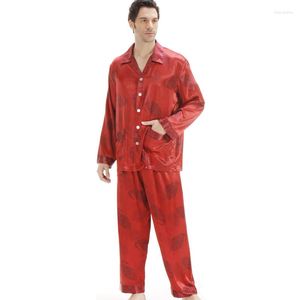 Ropa de dormir para hombres Pajama para hombres Pajama de satén rojo para parejas PJS Dropmen's