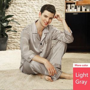 Vêtements de nuit pour hommes pyjamas pour hommes ensemble de Satin de soie chemise de nuit haut Long pantalon Long taille élastique gris vin rouge vêtements de maison