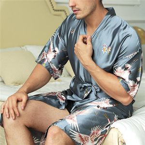 Ropa de dormir para Hombre, bata de noche, Kimono de seda, albornoz, pijama de estilo chino para Hombre, ropa de manga larga, ropa Sexy para Hombre