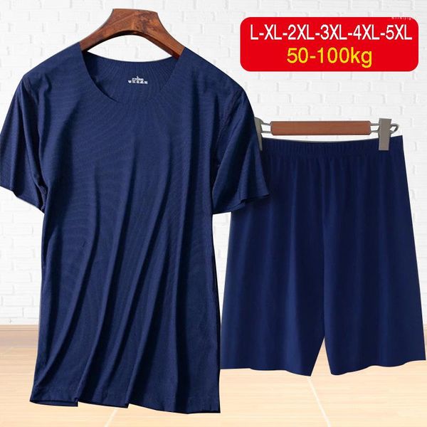 Ropa de dormir para hombre, conjuntos para hombre, pantalones cortos de manga corta, pijama de verano de seda helada, camiseta de manga roscada para mujer, ropa informal para el hogar para hombre