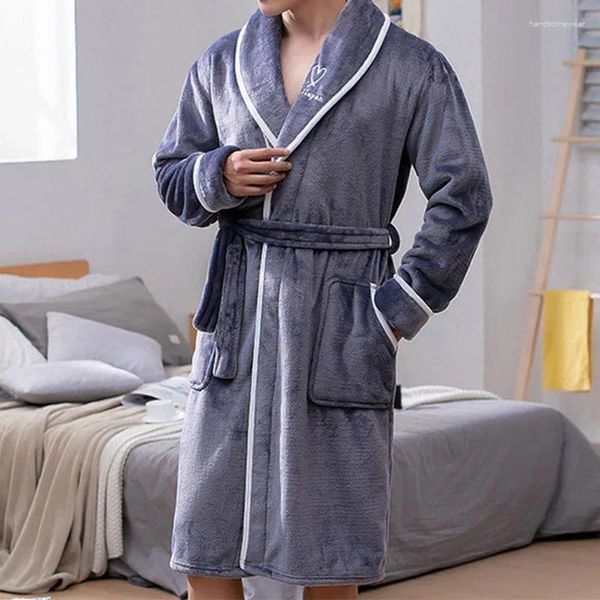 Ropa de dormir para hombres Hombres Albornoz Fleece Invierno Cálido Franela Robe Felpa Mantón Masculino Baño Salón Camisón