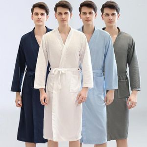 Vêtements de nuit pour hommes Hommes Peignoir Gaufre Peignoir Long Style Kimono Mince Cardigan Doux Automne Chemise de Nuit Nuit Confortable