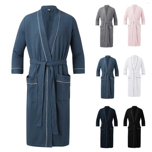 Hommes de nuit hommes peignoir gaufre Robes pyjamas pyjamas vêtements de nuit décontracté coréen kimono à manches longues peignoirs robe de chambre