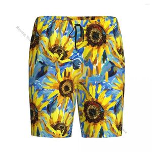 Heren slaapkleding mannen casual huis nachtkleding pyjama shorts zonnebloemen impressionisme schilderen pyjama slaapbodems korte broek lounge woonkleding