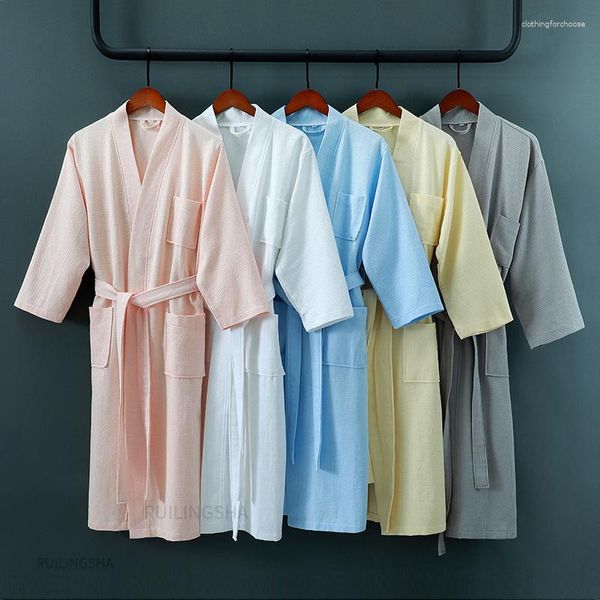 Vêtements de nuit pour hommes hommes coton serviette peignoir de bain sucer l'eau Kimono gaufre femmes grande taille Robe de chambre été 5 étoiles El