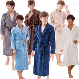 Vêtements de nuit pour hommes hommes flanelle bain 2023 hiver solide peluche robe épaisse kimono avec ceintures el peignoir femme robe de chambre