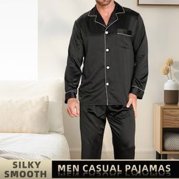 Mannen Nachtkleding Mannen Ijs Zijde Pyjama Pyjama Sets Nachtkleding Zwart Blauw L XXL 3XL 4XL Lange Mouwen Broek Glad effen Kleur 230802