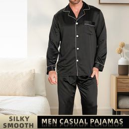 Vêtements de nuit pour hommes Pyjamas en soie glacée pour hommes Ensembles de pyjama Vêtements de nuit Noir Bleu L XXL 3XL 4XL Manches longues Pantalon long Lisse Couleur unie 230822