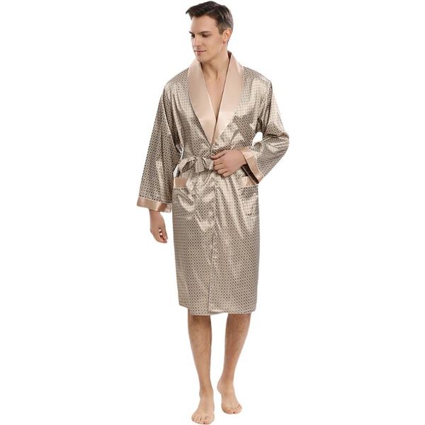 Vêtements de nuit pour hommes Hommes Hommes Robes Soie Manches Longues Chemise de Nuit Peignoir Kimono Maison Robe de Bain Imprimé Géométrique RTYU1Men's