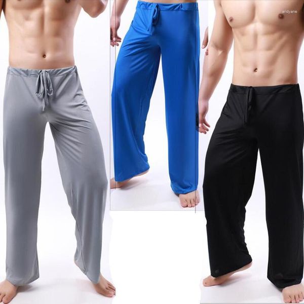 Ropa de dormir para hombres Pantalones de pijama para hombres Cordón fino Ver a través de Dormir Seda de hielo Ropa de salón Gimnasio Yoga Fitness Pijama Homewear