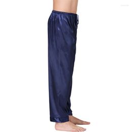 Vêtements de nuit pour hommes hommes pyjama pantalon imitation soie couleur pure taille élastique pantalon automne décontracté lâche mince maison pantalon pour hommes