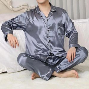 Vêtements de nuit pour hommes Hommes Pyjama Set Satin Lounge Revers avec chemise à manches longues Pantalon à jambes larges Soft Homewear pour l'automne