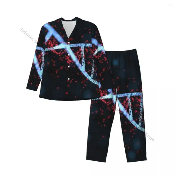 Vêtements de nuit pour hommes Hommes Pyjama Ensembles DNA Lines pour homme Chemise à manches longues Mâle Soft Home Loungewear