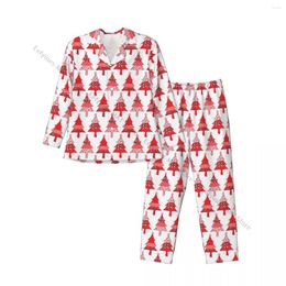Ropa de dormir para hombres Hombres Conjuntos de pijamas Árboles de Navidad rojos para hombre Camisa de manga larga Hombre Soft Home Loungewear