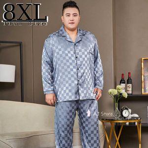 Heren Nachtkleding Heren Pyjama Set Zijde Satijn Lange Mouw Herfst Nachtkleding Homewear Mannen Thuis Pak Super Grote Maat 5XL-8XL Top Pyjama Slaap Pijama T221103