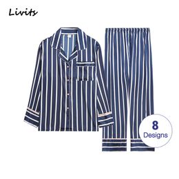 Ropa de dormir para hombres Conjuntos de pijamas para hombres Pijamas de satén Ropa de dormir Ropa interior Manga larga Rayas Impreso Casual Primavera Otoño Invierno SA0706 221124