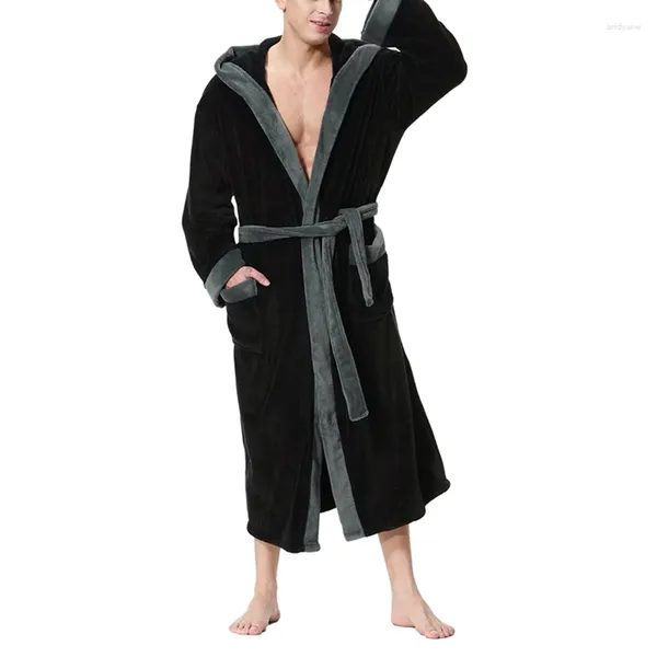 Vêtements de nuit pour hommes hommes en peluche robe à manches longues polaire pleine longueur hiver robe de velours peignoir flanelle maison pyjamas manteau avec ceinture