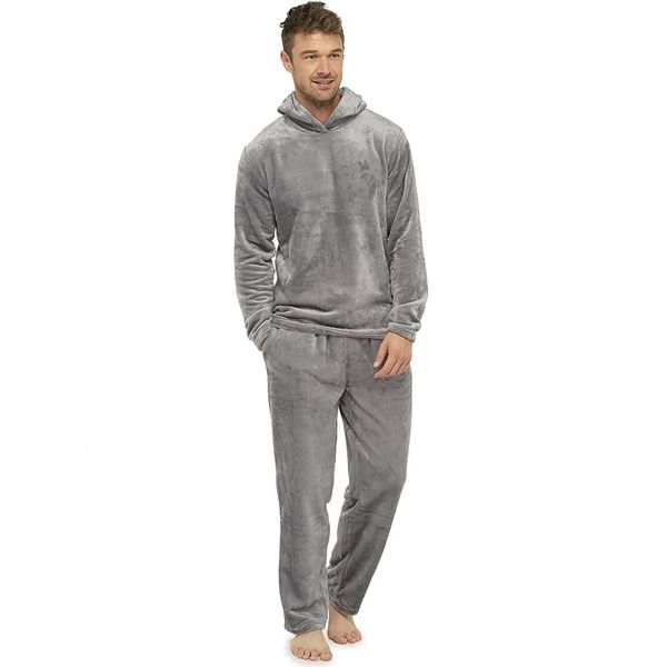 Vêtements de nuit pour hommes Hommes en peluche Teddy Polaire Pyjamas d'hiver Pyjamas chauds Costumes globaux Vêtements de nuit Ensembles de pyjama à capuche quotidiens pour hommes adultes F4 231129