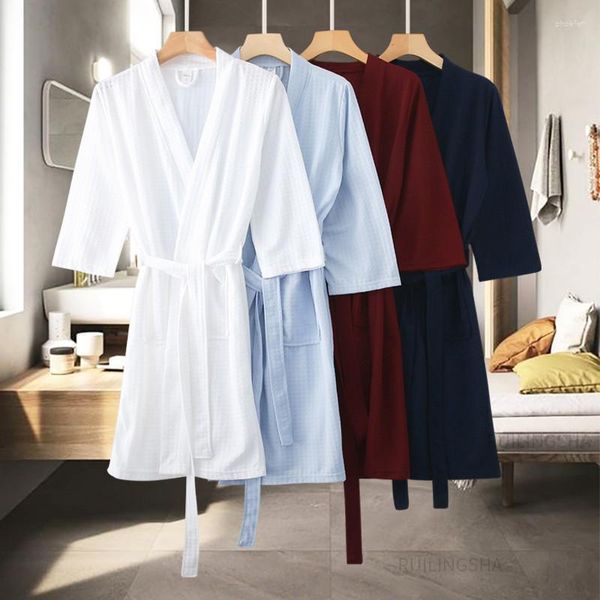 Ropa de dormir para hombres Hombres Secado rápido Kimono Waffle Albornoz Chupar Agua Mujeres Sexy Toalla de verano Bata de baño Talla grande Dama de honor Bata