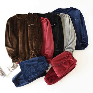 Vêtements de nuit pour hommes Automne et hiver Nouveaux pyjamas Pantalons à manches longues Flanelle Costume chaud Plus Velours Épaissi Deux pièces Service à domicile Hommes T221103