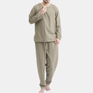 Heren slaapkleding herenhuis pyjama's lange mouw t-shirt pyjama's set herfst mode dagelijkse hoge kwaliteit pure kleur lange broek pyjama 2-delige set 230311