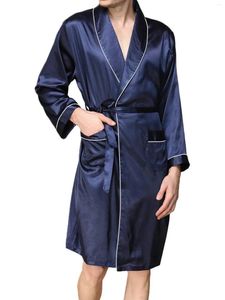 Vêtements de nuit pour hommes Hommes Luxueux Satin Kimono Robe Élégant Contraste Couleur À Manches Longues Col En V Vêtements De Nuit Avec Poches Pratiques Léger