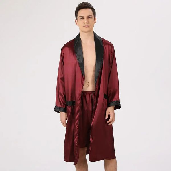 Vêtements de nuit pour hommes Hommes Satin Kimono Robe Pantalon court Sleep Set Male Vneck Nightwear Accueil Robe de chambre Loungewear Pyjamas Peignoir 231102