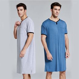 Vêtements de nuit pour hommes Robes de nuit musulman à manches courtes solides pyjamas poches confortable coton Vintage Homewear chemise de nuit peignoirs