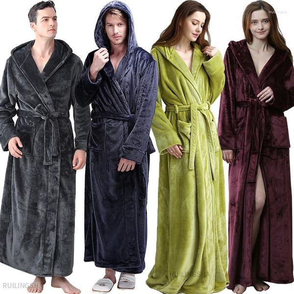 Ropa de dormir para hombres Hombres Súper Largo Térmico Con Capucha Franela Albornoz Plus Tamaño Estrella Cremallera Invierno Cálido Bata de baño Hombre Mujer Bata