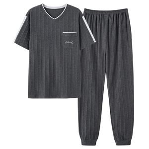 Slaapkleding voor heren V-hals pyjama's Sets Zomer Korte mouw Modale Casual Tracksuit Sleepshirt Pants 2pc Pyjamas Male Big Yards Pijamas Hombre 230320