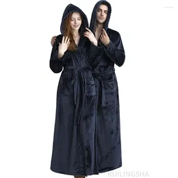 Vêtements de nuit pour hommes Hommes Hiver Extra Long Plus Taille À Capuchon Chaud Flanelle Peignoir Longueur Cheville Corail Polaire Robes De Bain Femmes Robes De Chambre