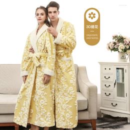 Ropa de dormir para hombres Hombres Invierno Largo Coral Fleece Albornoz Kimono Cálido Franela Baño Albornoz Acogedor Batas Noche Mujer Bata