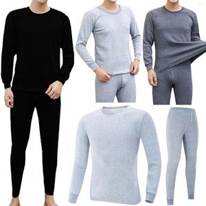 Vêtements de nuit pour hommes Hommes Hiver Pyjama Ensembles Costume Thermique Col Circulaire Couleur Pure Cachemire Sous-Vêtements Ensemble Loisirs Automne Pyjamas Chauds