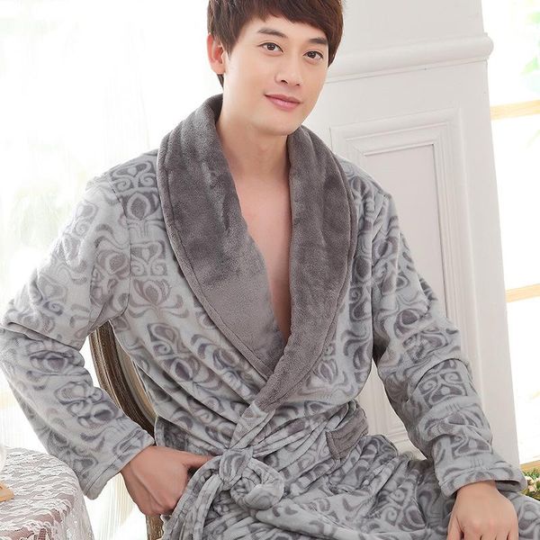 Ropa de dormir para hombres Hombres Invierno Grueso Cálido Albornoz de franela para hombre de lujo Kimono Bata de baño Batas sexy Bata térmica masculina Pijamas 2023