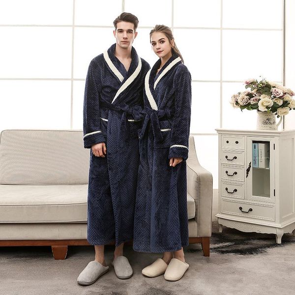 Vêtements de nuit pour hommes Hommes Femmes Hiver Extra Long Peignoir Chaud Luxe Épais Flanelle Peignoir Doux Robe De Chambre Thermique Robes Sexy Demoiselle D'honneur