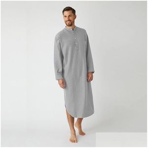 Vêtements de nuit pour hommes Hommes 2023 Hommes Casual Sleep Robes À Manches Longues Col Rond Chemises Homme Mode Couleur Solide Chemise De Nuit Confortable Vêtements De Nuit Dhpz4