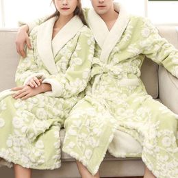 Homens sleepwear homens e mulheres combinando jacquard duplo plus comprimento flanela camisola com padrões requintados casal pijama hombre