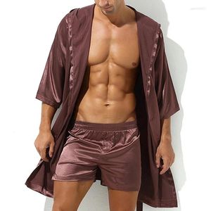 Heren slaapkleding heren badjas shorts set set capuchon pyjamas nacht gewaad jurk mannelijke zijde satijn nachthemd hombre paar huis