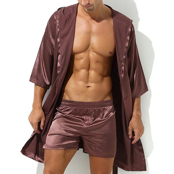 Vêtements de nuit pour hommes ensemble short et peignoir pour hommes pyjamas à capuche Robe de nuit Robe Robe homme soie Satin chemise de nuit Hombre Couple HouseMen's