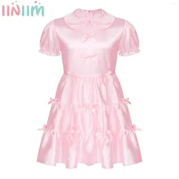 Mentes de combinaison pour hommes Crossdress Lingerie Sissy Robe brillante satin Bowknot Girlie Anime Maid Cosplay Thème Party Fancy Night