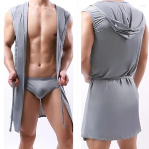 Ropa de dormir para hombres para hombre con capucha Albornoz Calzoncillos Set Pijamas Night Robe Vestido Vestido Masculino Hielo Seda Camisón Kimono Albornoces Casa Hombres