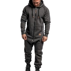 Men's Sleepwear Mens Onesie Jumpsuit Pajamas Long Sleeve Sweatpants Pure Color Splicing Autumn Winter Casual Hoodie Male Zipper Jumpsuit 230920