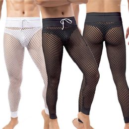 Pyjamas de vêtements pour hommes pour hommes Voir à travers un pantalon long creux pantalon de poisson de nuit