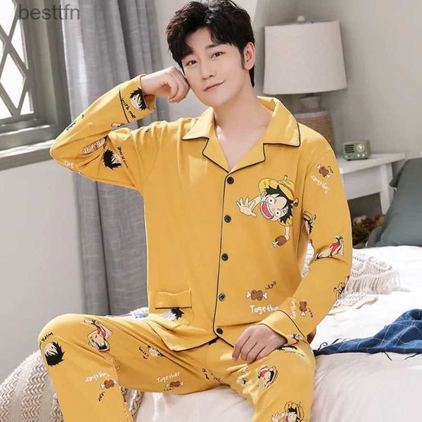 Vêtements de nuit pour hommes Pyjamas pour hommes ensemble à manches longues vêtements de détente Anime Pijama jeunes garçons vêtements de nuit de dessin animé décontracté Hombre pyjama mode col en V HomesuitL231011